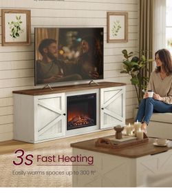 Fireplace TV Stand for TVs up to 80 Inches, 18-Inch ELectric Fireplace with Remote, Farmhouse Entertainment Center, Media Console Table for Living Roo
