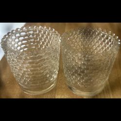 2 - Vintage Clear Glass  hobnail Votive Candle Holder