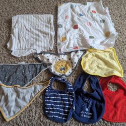 6 bibs and 3 burp clothes