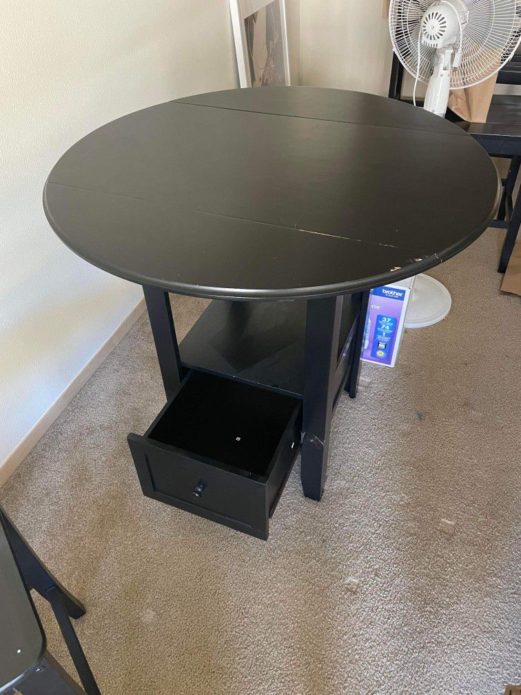 Collapsible Table, Black Wood,  For Small Apartment Or Breakfast Nook