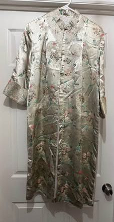 Adult Satin Duster Robe Vintage Chinese Size 42 Tailored Long Traditional Coat Shape $20