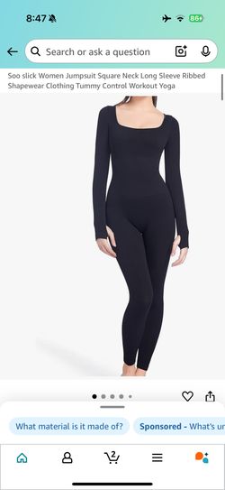 Soo slick Women Jumpsuit Square Neck Long Sleeve Ribbed Shapewear