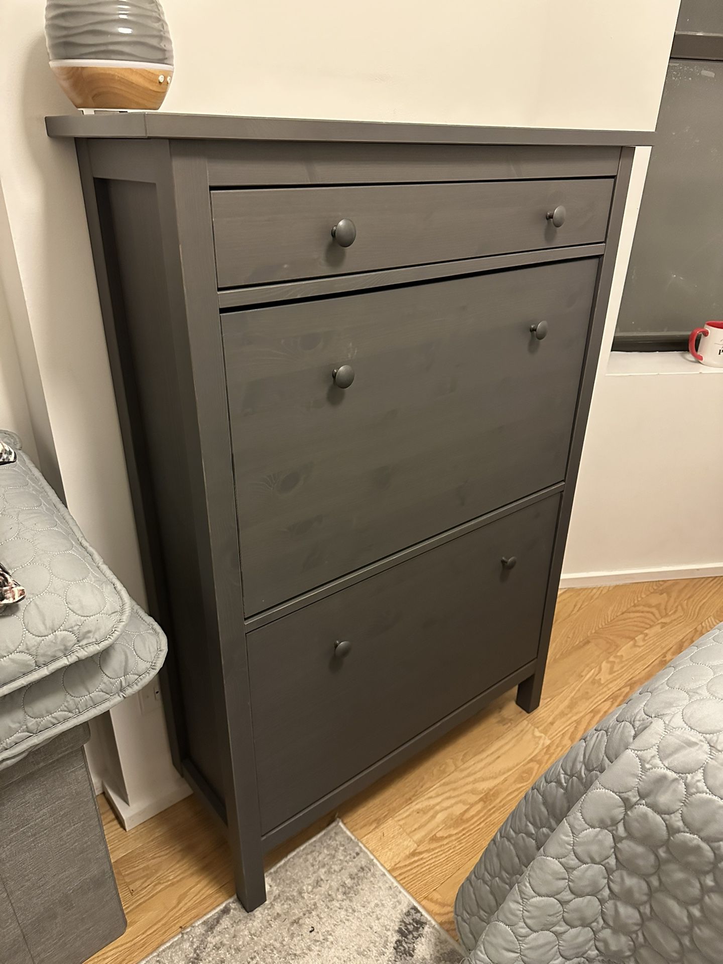 HEMNES Shoe cabinet with 2 compartments, dark gray gray stained, 35x50 -  IKEA