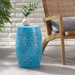 Blue  Red Yellow Or Aqua  Round Metal Outdoor Side Table