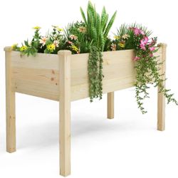 BIRASIL Outdoor Raised Garden Bed, Wood Planter Box for Vegetable Flower, Elevated Reinforced Large Garden Planters Boxes for Backyard Patio Gardening