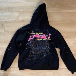 Sp5der P*NK Hoodie Black and Pink Mens size Medium Sweater