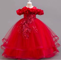 Girls Red Tulle Ball Gown Formal red Dress 6-9
