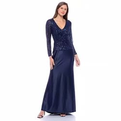 NWT Marina Front Twist Sequin Charm Gown Navy Blue M