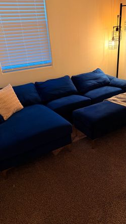 Modern Blue Sofa with Ottoman