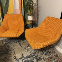 Mid Century KEILHAUER Cahoots Orange Lounge Chairs