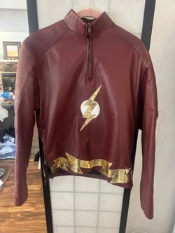 Flash Inspired burgundy Faux Leather Costume Jacket
