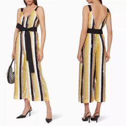 Staud Puli buttercup striped sequin cropped tie-waist jumpsuit XS extra small