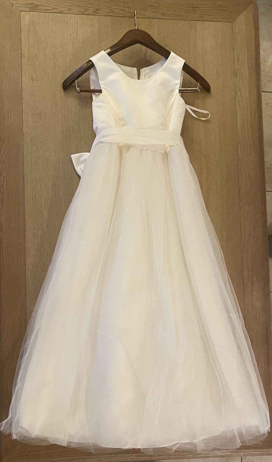 David’s Bridal Ivory Satin Dress with Tulle Skirt. Back zipper; fully lined. I have 2 dresses. Girls, Size 10 and 12.  Communion Dress