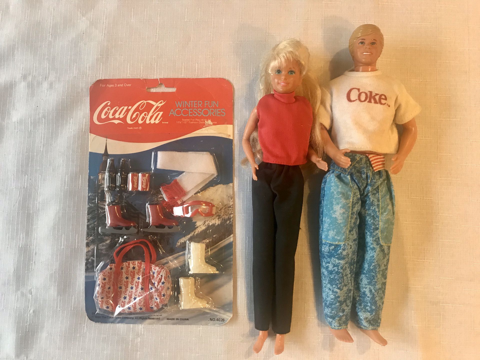 Vintage 1980s Coke Ken and Barbie Doll and Sealed Accessories