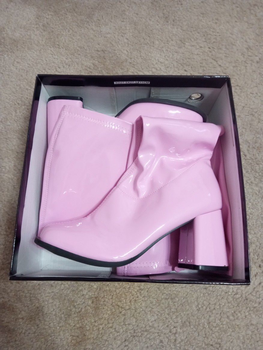 Pink Gogo Boots With Zipper 