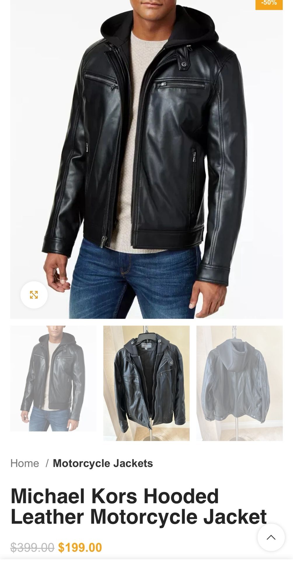 Michael Kors Hooded Leather Motorcycle Jacket( Used 1 Time Almost New)