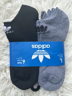 Adidas Men's Black and Gray No Show Socks Size Large 
