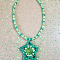 Green Kandi Star Necklace (Handmade)
