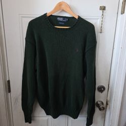 Vintage Polo Ralph Lauren Green Cotton Crewneck Sweater Red Pony XL Men’s