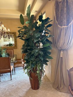 Large Artificial Indoor Tree in Wicker Planter