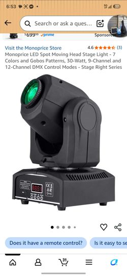 LED Spot Moving Head Stage Light - 7 Colors and Gobos Patterns, 30-Watt, 9-Channel and 12-Channel DMX Control Modes - Stage Right Series