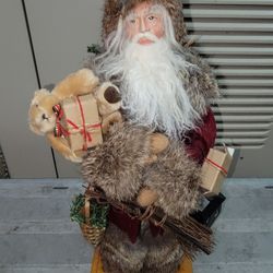 Vintage Antique Santa Wearing Fur Carrying Packages