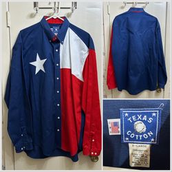 Texas Flag Long Sleeve Button Down Shirt Size XL