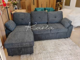 Beautiful‼️ 2-Pc Gray Chenille Convertible Sectional Sofa With Pullout Bed, Storage, And USB Port