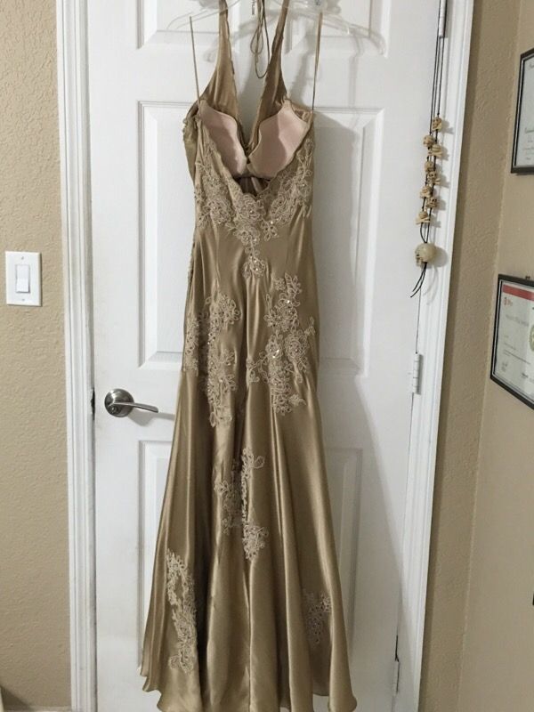 Designer 100% silk prom dress with hand-stitched embroidery