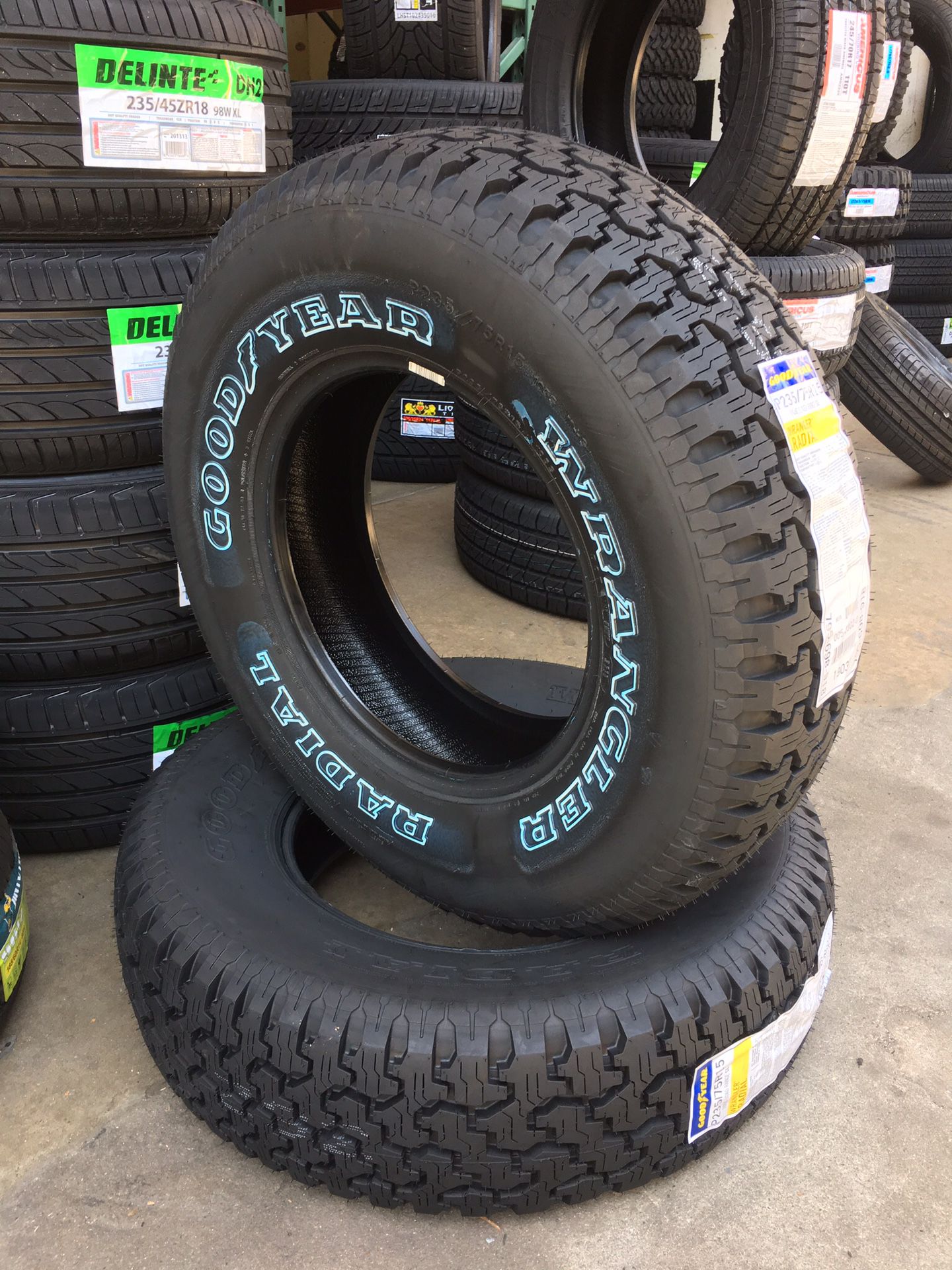 New set of (4) 235/75R15 Goodyear Wrangler radial tires for sale for Sale  in San Bernardino, CA - OfferUp