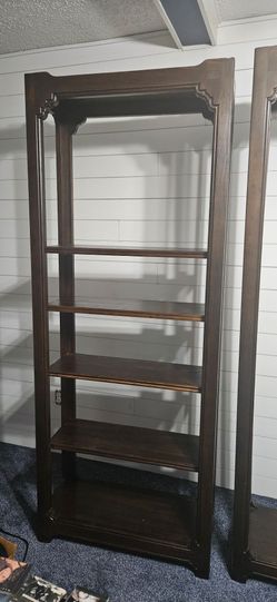 2 All dark wood heavy duty shelving units