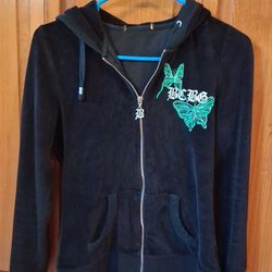 WOMENS BCBGMAXAZRIA BLACK AND GREEN VELVET HOODIE!