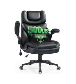 Big and Tall Office Chair with Inflatable Lumbar Support & Flip-Up Arms Extra Wide Seat Executive Office Chair, Ergonomic Computer Desk Chair for All-