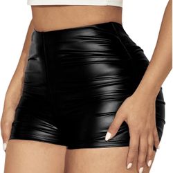 Faux Leather Mini Shorts – Black (Size Large) 