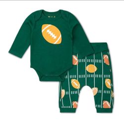 Organic Cotton Baby Football Bodysuit & Pants Set Green 18-24M Monica + Andy