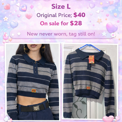 FB County Womens Charlie Brown Stripped Crop Top Long Sleeve Navy Blue