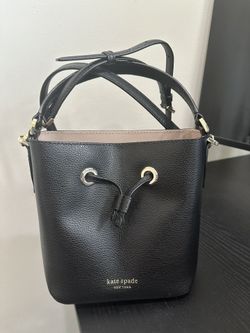 Kate Spade Tote Refined Grain Leather Small Bucket Handbag (Black)