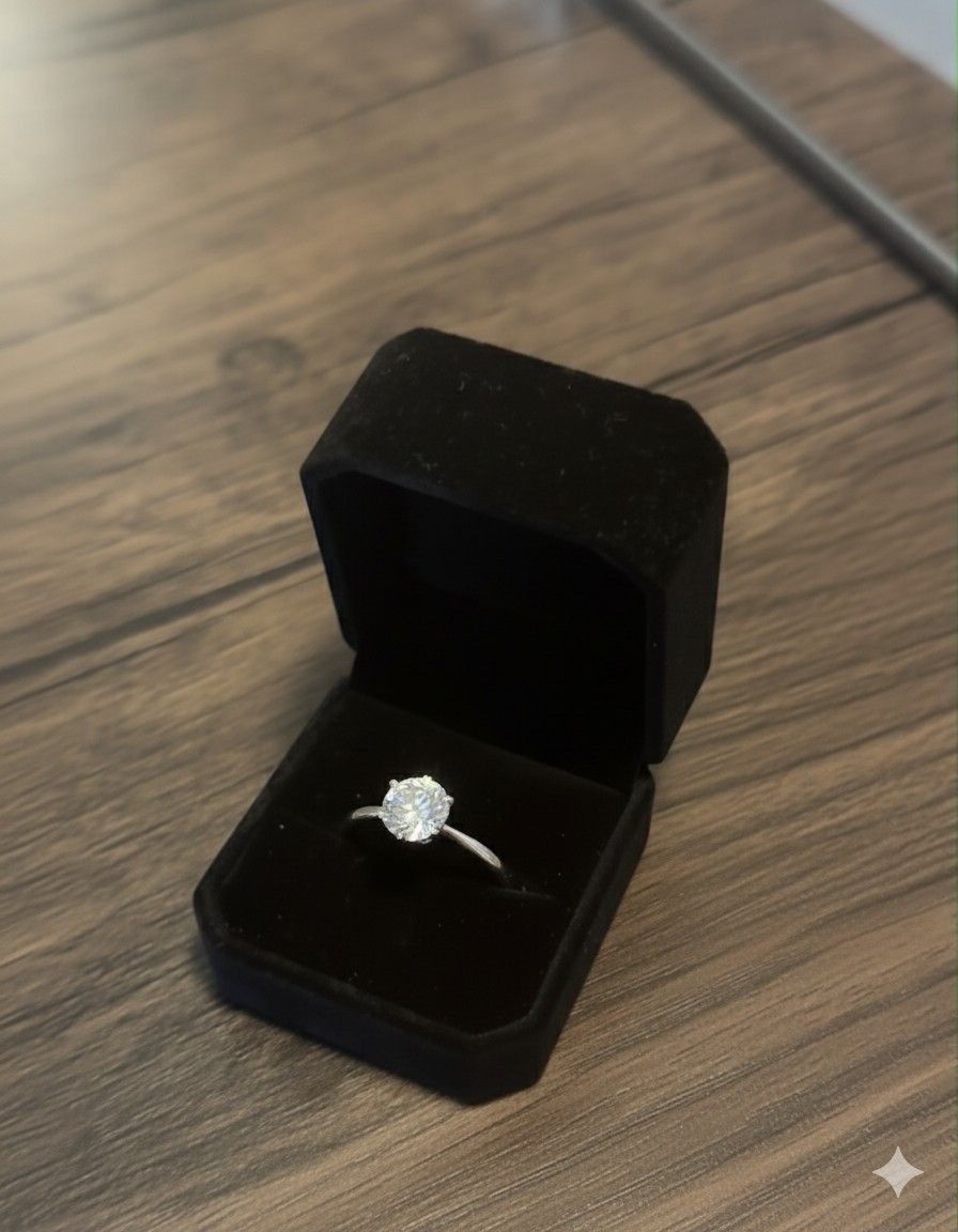 Adjustable Moissanite Ring - 925 Silver, D-VVS1 Certificate