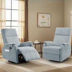 NEW -Set of 2 Swivel Rocker Recliner Chair for Small Spaces Chenille for Living Room, Blue
