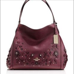 Coach Willow Floral Edie Shoulder Bag Burgundy/Gold