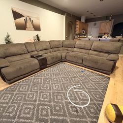 Riverbrook Coffee 6 Pc Power Reclining Sectional & Riverbrook Coffee Glider Recliner  