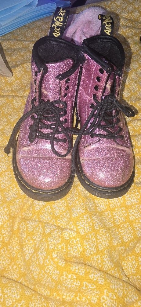 Dr. Martens Toddler Girls Pink Purple Glitter Shoes 1460 Combat Boot - Size 9
