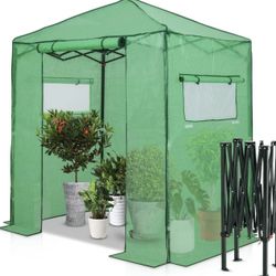 EAGLE PEAK 6x4 Portable Walk-in Greenhouse, Pop-up Indoor Outdoor Garden Green House, Zippered Door and Windows, PE Cover, Green