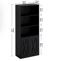 Black Bookcase With Shelving And Storage