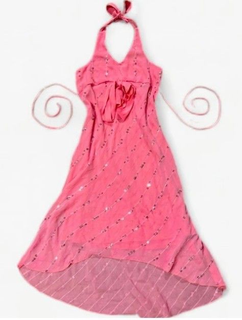 RARE VINTAGE 90’s Y2K Pink Halter Dress with diagonal Silver Sequin Accents.