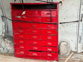 VINTAGE METAL 24 DRAW RED STORAGE CABINET
