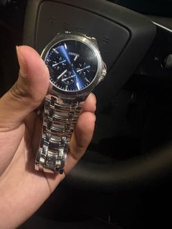 Geneva Chronograph Style Watch Silver Blue Dial