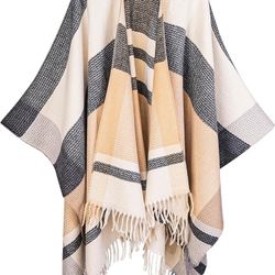 Shawl Wraps Gifts for Women,Warm Poncho Sweater,Tassels Open Front capes, Travel Christmas Gifts for Winter Fall