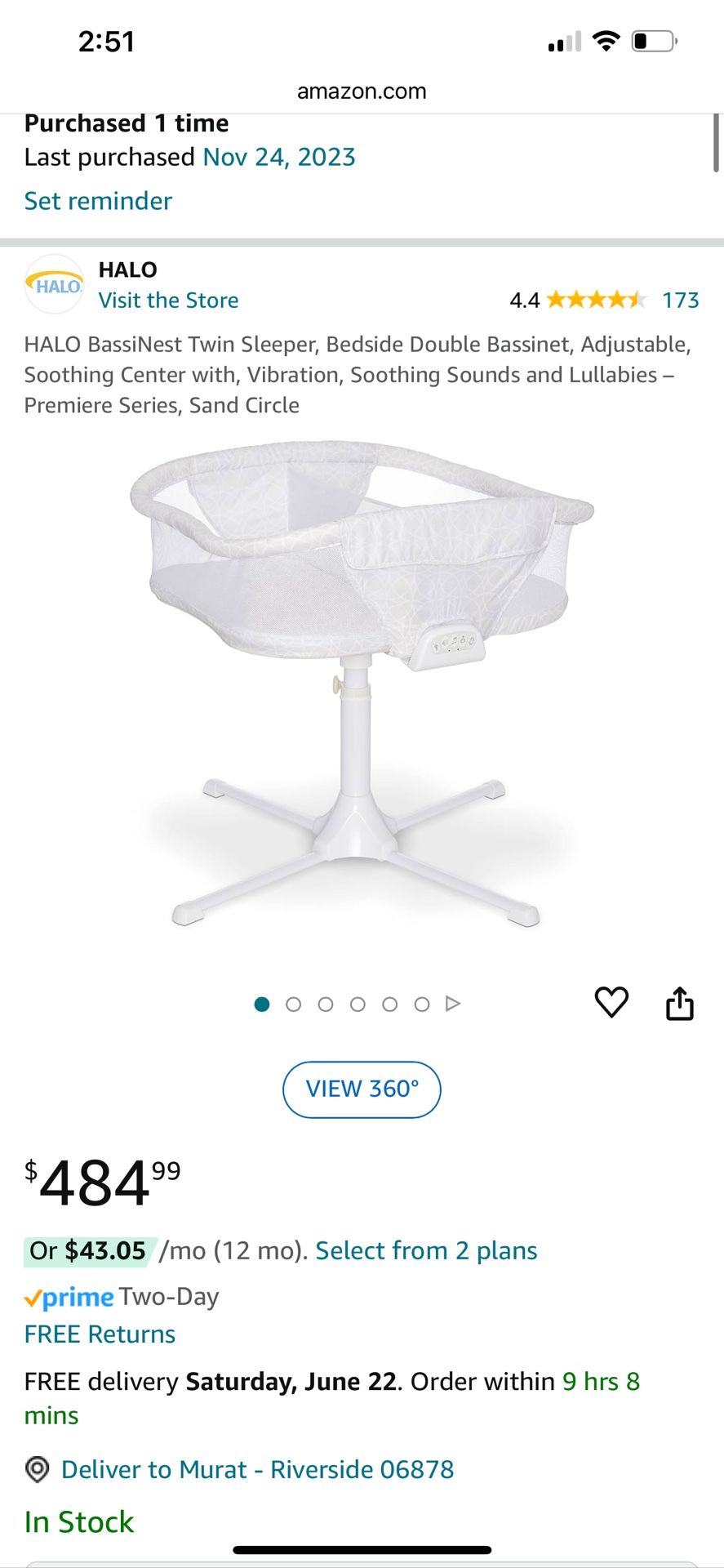 HALO BassiNest Twin Sleeper, Bedside Double Bassinet