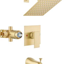 Shower Faucet Set with Tub Spout Bathtub Faucet Kit Complete Tub Shower Trim Kit with Solid Brass Rough-in Valve and 8 Inch Square Rainfall Showerhead